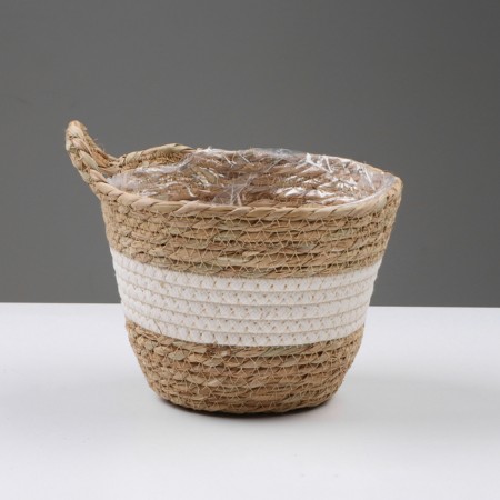 Kashpo wicker "Tanzania" with a pen, 17.5x17.5x16 cm, natural, white