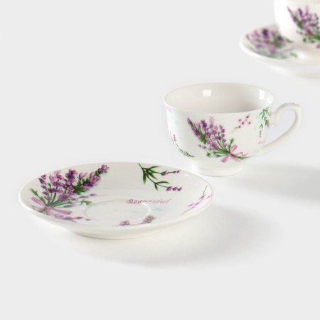 Set porcelain coffee shade "lavender", 4 items: 2 cups 80 ml, 2 saucers d = 11.6 cm, white color-3