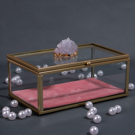 Organizer for storage "Crystal", with a lid, glass, 1 section, 14.5 × 9 × 8 cm, the color is transparent/copper/pink-4