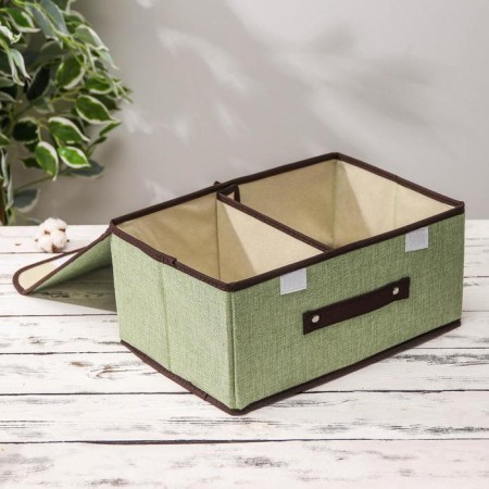 Stellid box for storage with a double lid "Teri", 36 × 25 × 16 cm, green color-2