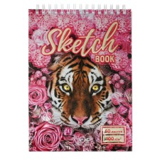 Calligrata A5 sketchbook, 50 sheets, solid cover, “tiger”, metallized cardboard with a volumetric pattern, block 100 g/m2