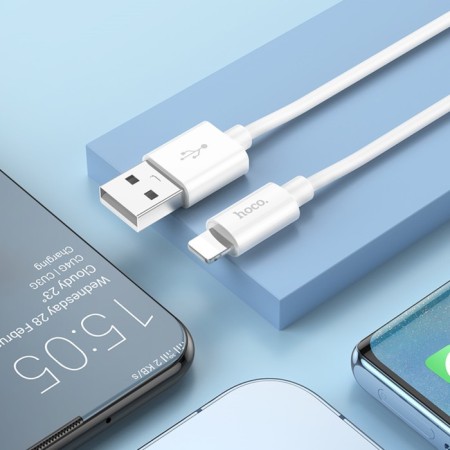 Hoco X87, Lightning cable - USB, 2.4 A, 1 m, braid silicone, white-4