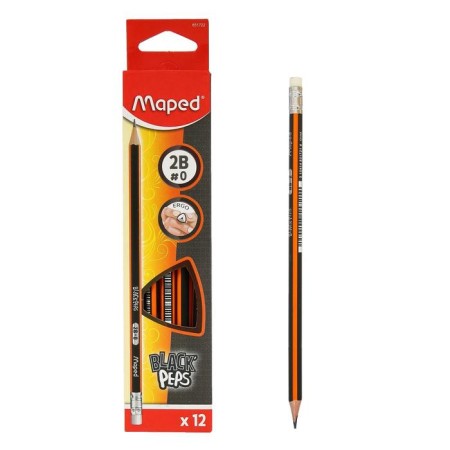 Pencil Chernographic Maped Black Peps 2B, wooden, with an eraser, shockproof barrel