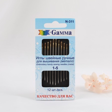 Embroidery needles No. 1-5, d = 0.84-1.14 mm, with a golden ear, 12 pcs, N-311