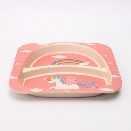A set of bamboo dishes "Unicorn", plate, bowl, glass, devices, 5 items-3