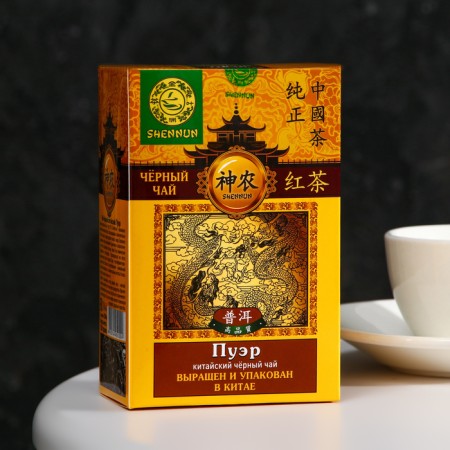Black large -leaf tea Shennun Puer, cardboard. UP., 100 g