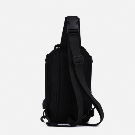 Male sling bag from textiles, with USB, black color-2