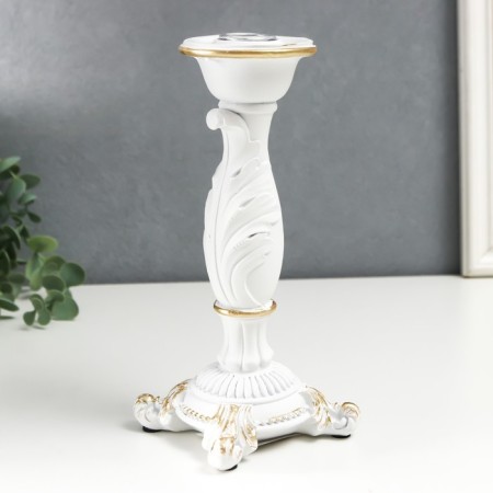 Polystone candlestick for 1 candle "lush sheet" white 21.5x9x9 cm-5
