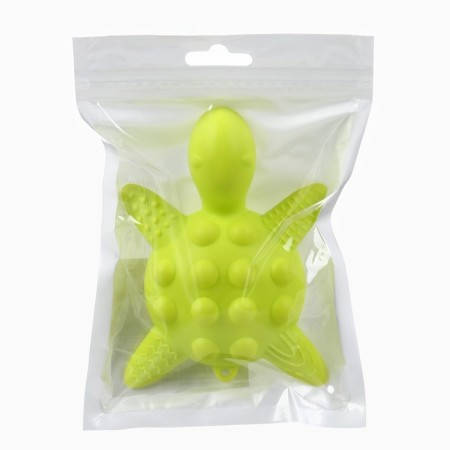 Silicone teether for teeth with a rattle of "turtle", green color, crumb I-8