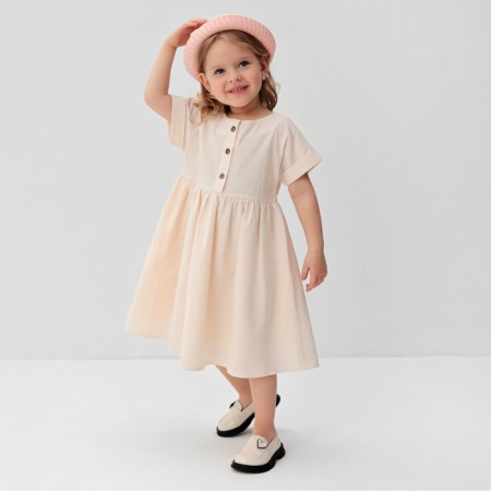 Платье для девочки MINAKU: Cotton Collection цвет бежевый, рост 128-2