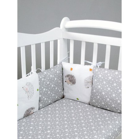 A set in a crib 15 objects 3+12 pillows-bortions, print Print Ezhik, white-gray color 710932-4