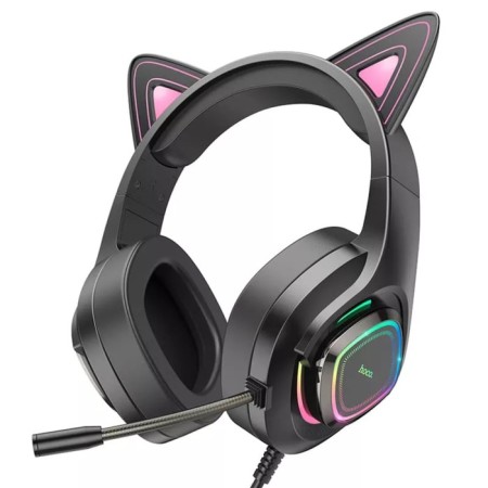 Hoco W107 cat headphones, game, full -size, luminous, microphone, 2 m, pink