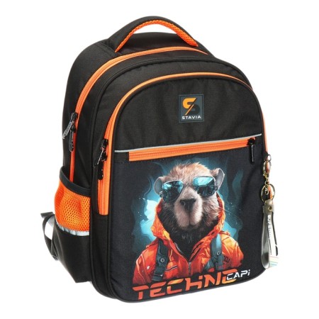 School backpack, 40 x 33 x 19 cm, ergonomic back, Stavia "capybara", black/orange-1