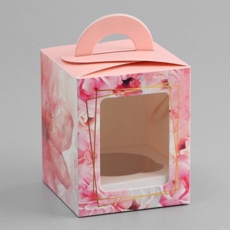 Box for 1 cupcake, "with love", 9.2 x 9.2 x 11.1 cm, confectionery packaging