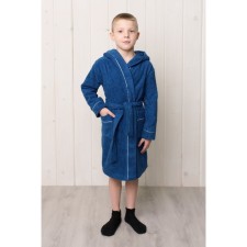 A dressing gown for a boy with a hood, height 146 cm, blue, Makra
