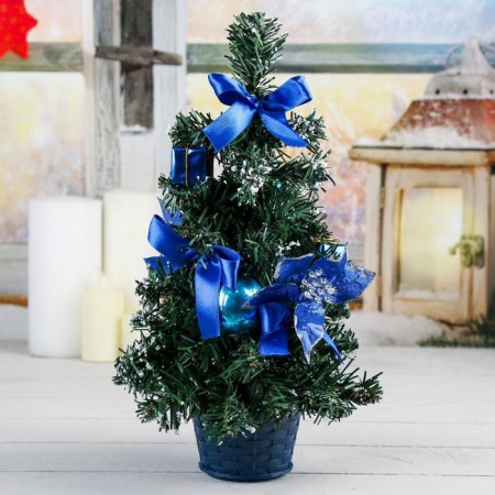 Christmas tree decor "New Year's delight" 30 cm, Blue Poinsia-1