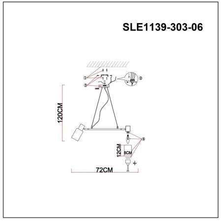 Suspended EVOLUCE lamp. Sle1139-303-06. Gessi. 6x60 watts, E14, 72x72x19 cm, brass color-5