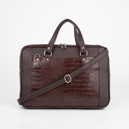 Women's bag El Masta with a zipper, 2 outer pockets, a long belt, a dark brown color