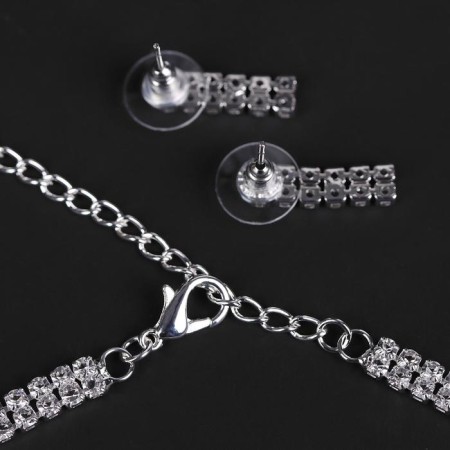 Set 2 objects: earrings, chocker "ice" two rows, white color in silver, 32 cm-1