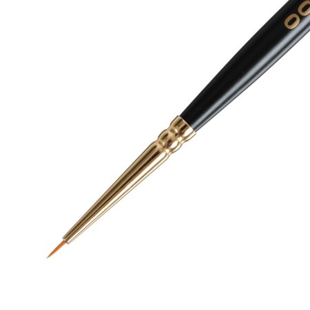 Rubloff brush red tough synthetics, round, shortened, series 1315 No. 00, short black matte handle, yellow clip-2
