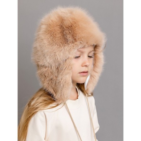 Baby fur hat, size 52, beige color-4