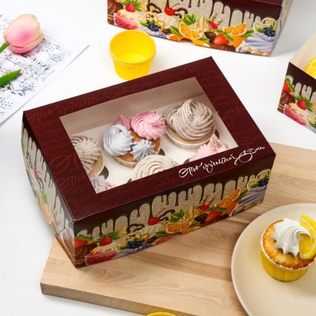 Packaging for 6 cupcakes with the window "This is the best day", 25 x 17 x 10 cm