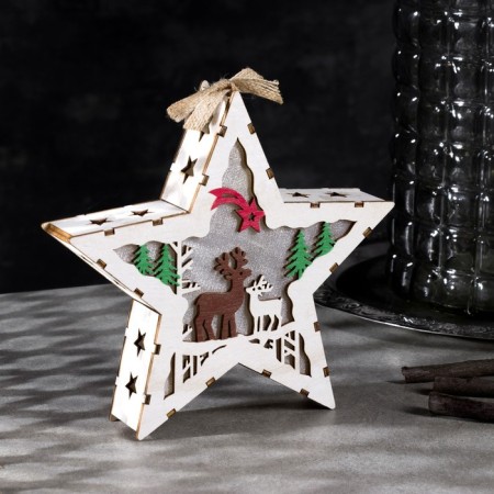 LED figure "Star with deer" 19 × 19 × 4 cm, wood, batteries AAAX2 (not in the kit), glow warm white-1