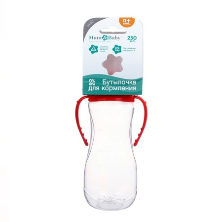 A bottle for feeding, a classic throat, with handles, 250 ml., From 3 months., Red color-3