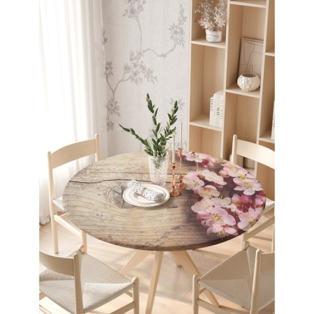 Tables on the table “Cherry flowers”, round, oxford, elastic band, size 140x140 cm, diameter 105-120 cm-2