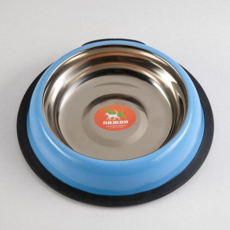 A bowl with a non -slip base is a rounded color with a pen, 450 ml, blue-2