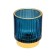 Decorative candlestick made of colored embossed glass, 70 × 70 × 80 mm, blue color
