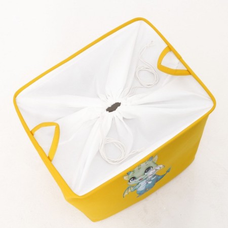 A basket for storing toe with a puff on a rope, 40 x 50 x 48 cm, yellow-8