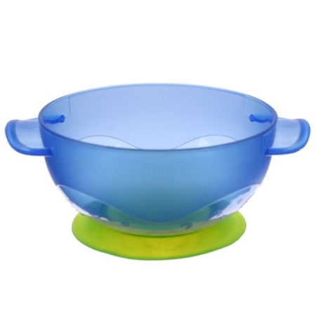 Feeding set: a bowl on a suction cup with a lid, spoon, blue color-3