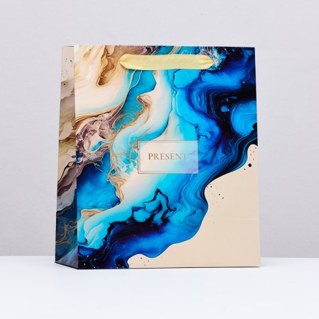 Laminated vertical Pressent, blue-beige, 23 x 27 x 11.5 cm