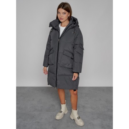 Coat insulated winter female, size 48, dark gray color-9