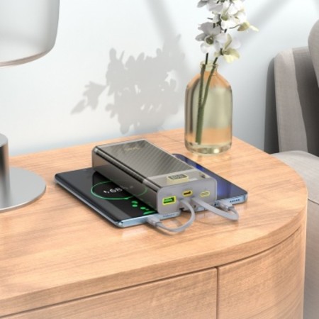 External battery Hoco J104A, 20,000 mAh, 2 Type -C, 1 USB, 1 Micro - USB, 3 A, display, gray-7