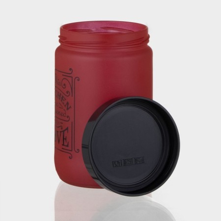 Glass Bank for bulk products "Love in the kitchen", 600 ml, red color-1
