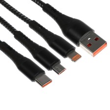 Cable 3 in 1, microUSB/type -C/Lightning - USB, 3 A, 1.25 meters, black