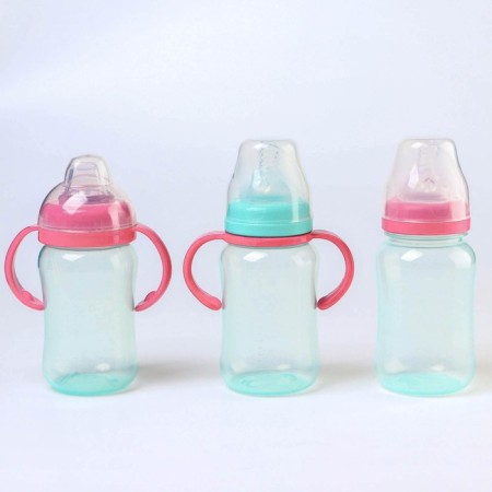 A bottle for feeding, a wide throat, 270 ml, with handles, turquoise/pink-4