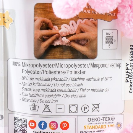 Yarn "Puffy" 100 % micropoliester 9m/100g (185 pink)-3