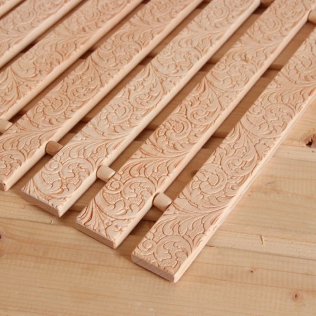 Rug-seat for a bathhouse from linden, embossing Russian patterns, 42x35x1 cm-2