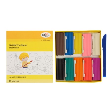 Plasticine 10 colors 140 g, gamut "Young artist", with a glass, cardboard packaging 280044