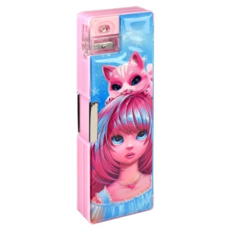 Penal Plastic case with a sharpener 70*215*30 Phoenix "Pink girl" girl ROZ 65324