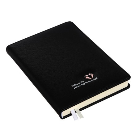 Leduced Diary A5, 160 sheets, Devente. Be happy!, Firm cover of artificial leather with foam rubber, cream block 70 g/m2, black-1