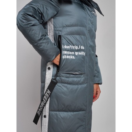 Coat insulated winter female, size 46, dark green color-11