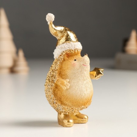 Polystone souvenir "Golden Hedgehog in the New Year's cap, with an asterisk" mix 4.5x5x11 cm-2