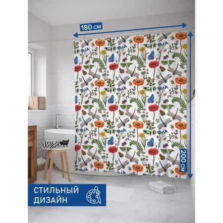 Photosttor for the bathroom "Field sketches", Saten, size 180x200 cm-1