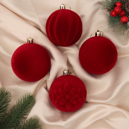Set of balls plastic D-8 cm, 4 pcs "velvet heat" red