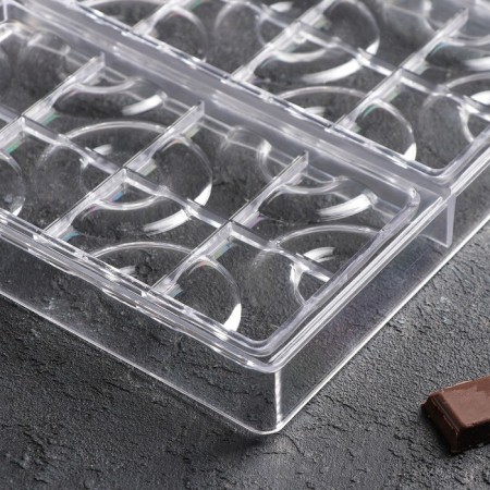 Konfinetta chocolate form “Tiles with rings”, 27.5 × 17.5 × 2.5 cm, 3 cells (15.3 × 7.5x0.8 cm)-2