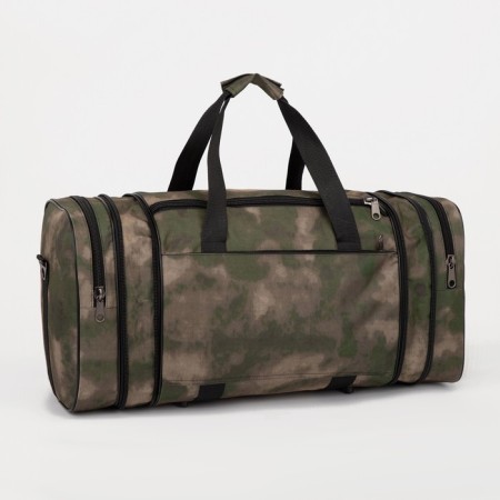 Road bag on a zipper with an increase, 3 outer pockets, a long belt, khaki/camouflage color-2